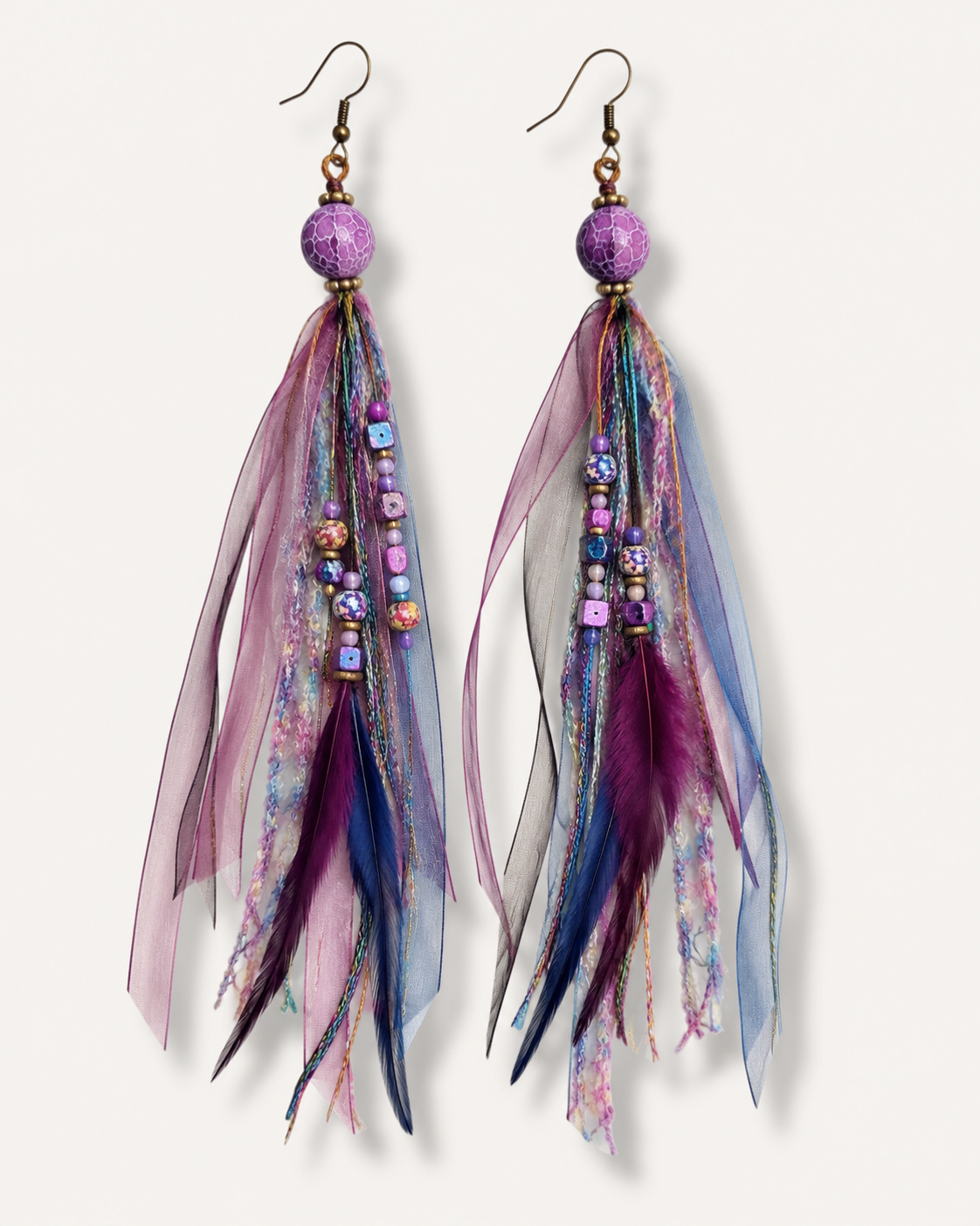 Fifochka Mystic Ribbon Feather Earrings
